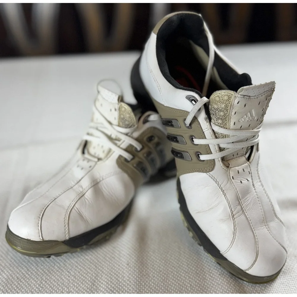 Adidas Tour 360 Golf Shoes‎ Mens 9 3D Fit Foam White Leather Spiked Performance
